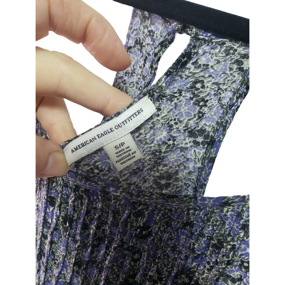 American Eagle Outfitters AEO Blue Women's Floral Mini Dress sz S Lace Shift - Picture 2 of 8